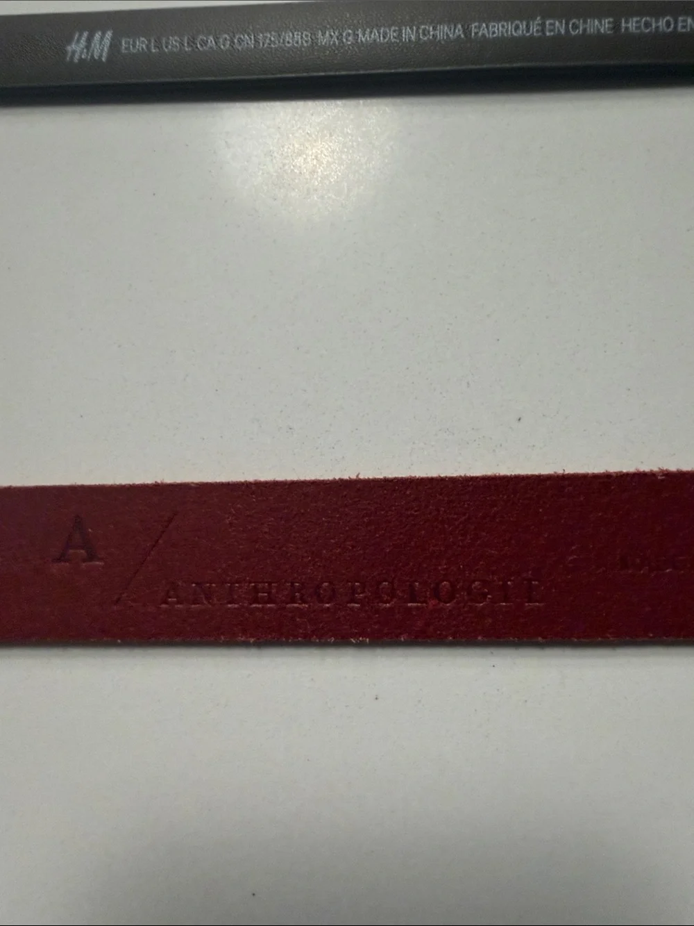 Three pair bundle. Anthropologie Red Leather Waist Belt, H&Mgrey and plum belt.